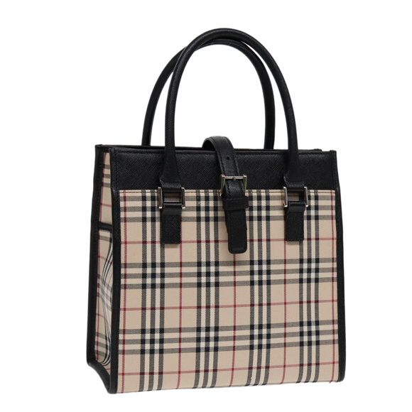 BURBERRY Nova Check Hand Bag Canvas Beige Black Auth am6710 - Picture 1 of 16